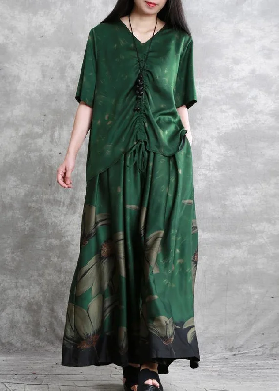 Get More for Less!Get More for Less!20 summer retro suit female green V-neck five-point sleeve shirt + big swing skirt pants Get More for Less!Get More for Less!20 summer retro suit female green V-neck five-point sleeve shirt + big swing skirt pants