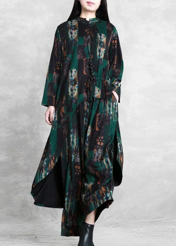 Crazy Discounts Inside!Crazy Discounts Inside!Women's suit new two-piece green print irregular top + wide leg pants Crazy Discounts Inside!Crazy Discounts Inside!Women's suit new two-piece green print irregular top + wide leg pants