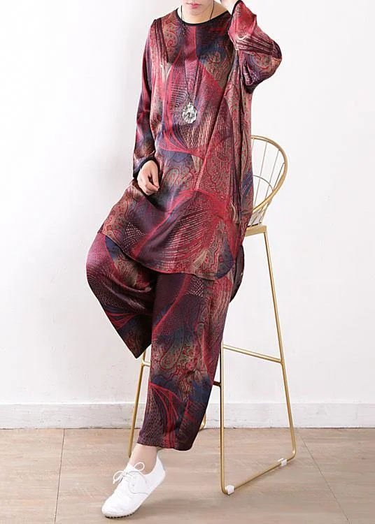 Buy More, Pay Less!Buy More, Pay Less!2025 Summer New Red Print Chiffon Suit Loose Shirt + Wide Leg Pants Buy More, Pay Less!Buy More, Pay Less!2025 Summer New Red Print Chiffon Suit Loose Shirt + Wide Leg Pants