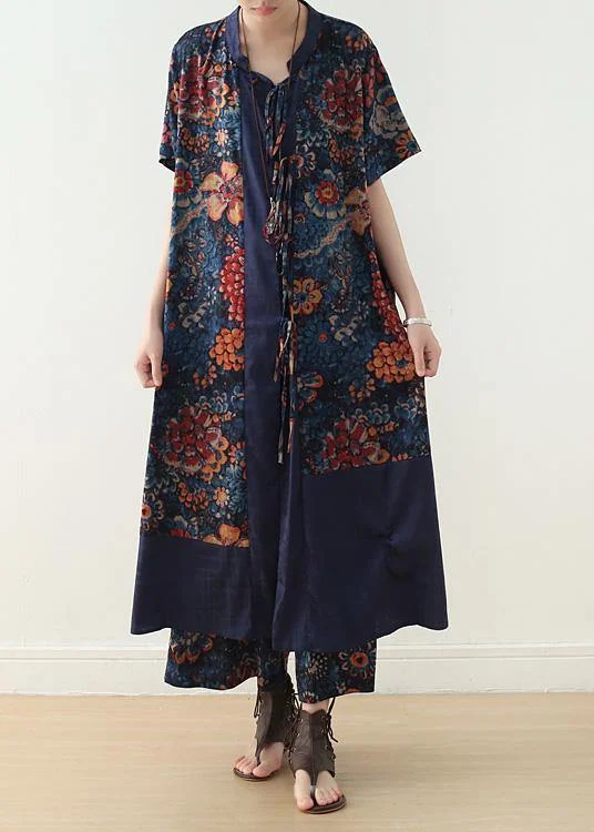 Exclusive Deals Just for You!Exclusive Deals Just for You!new loose blue retro print pattern v-neck silk cardigan and wide leg pants two-piece Exclusive Deals Just for You!Exclusive Deals Just for You!new loose blue retro print pattern v-neck silk cardigan and wide leg pants two-piece