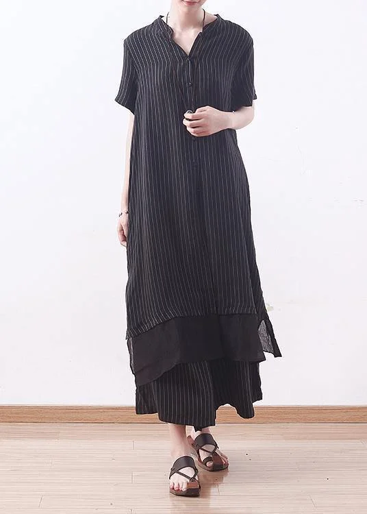 Your Favorite Sale is Back!Your Favorite Sale is Back!2025 copper ammonia silk stitching chiffon black striped shirt wide leg pants casual suit Your Favorite Sale is Back!Your Favorite Sale is Back!2025 copper ammonia silk stitching chiffon black striped shirt wide leg pants casual suit