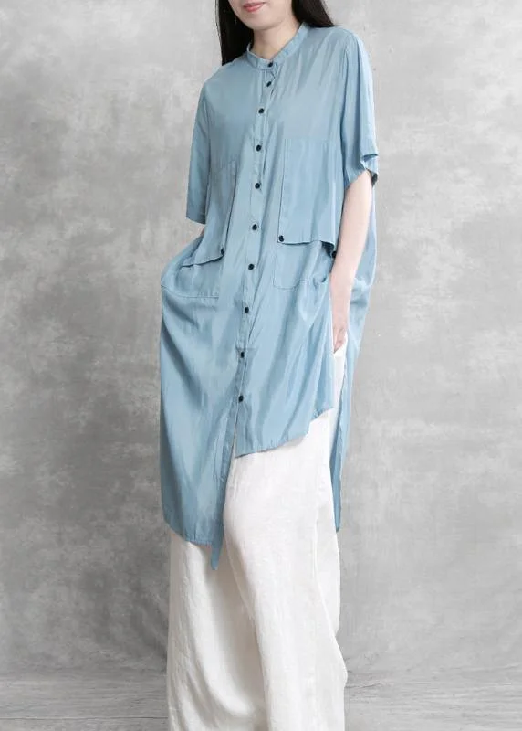 Shop Today, Save Tomorrow!Shop Today, Save Tomorrow!Women's Fashion Personality Suit Blue Irregular Long Shirt White Wide Leg Pants