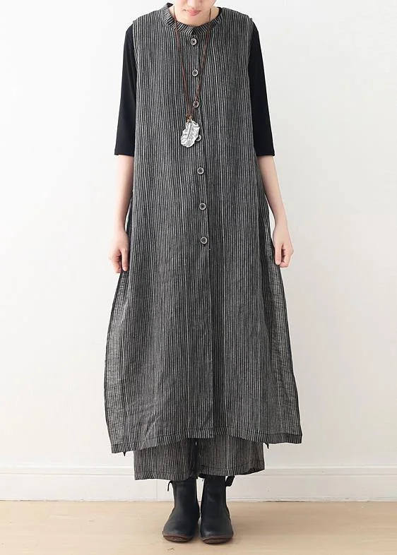 Steals and Deals Await!Steals and Deals Await!Spring cotton and linen art fresh gray striped two-piece suit cardigan wide leg pants Steals and Deals Await!Steals and Deals Await!Spring cotton and linen art fresh gray striped two-piece suit cardigan wide leg pants