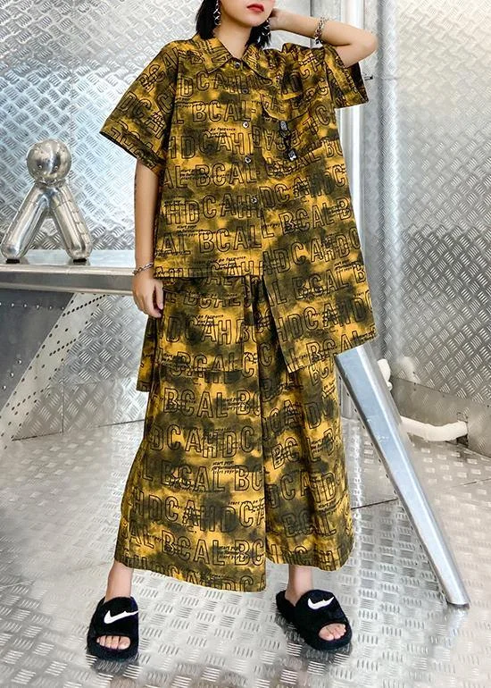 Your Favorite Items on Sale Now!Your Favorite Items on Sale Now!Retro big yards female fashion yellow shirt printing wide leg pants two pieces Your Favorite Items on Sale Now!Your Favorite Items on Sale Now!Retro big yards female fashion yellow shirt printing wide leg pants two pieces