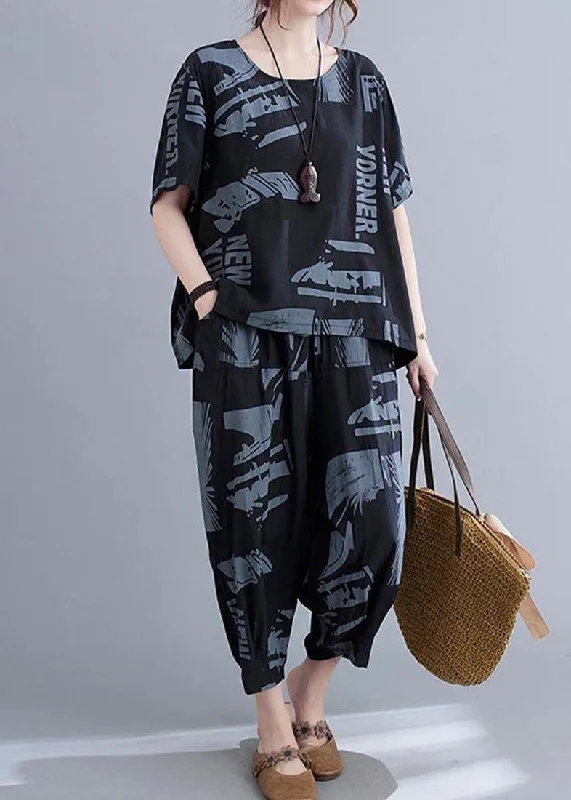 Incredible Savings Inside!Incredible Savings Inside!Plus Size Black Print crop pants Two Pieces Set Summer Incredible Savings Inside!Incredible Savings Inside!Plus Size Black Print crop pants Two Pieces Set Summer