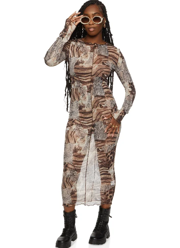 Unbeatable Prices!Unbeatable Prices!Mesh Mixed Print Bodycon Dress