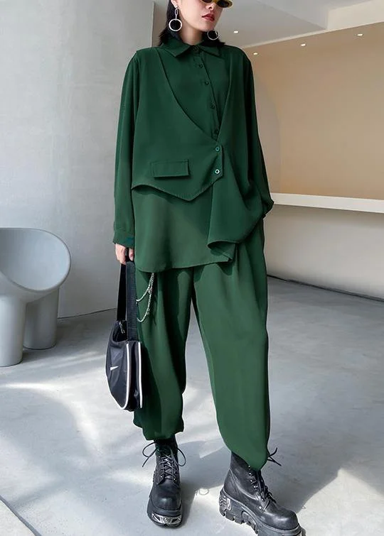 Instant Savings Await!Instant Savings Await!Slim suit female plus size fashion casual green shirt pants two-piece suit Instant Savings Await!Instant Savings Await!Slim suit female plus size fashion casual green shirt pants two-piece suit