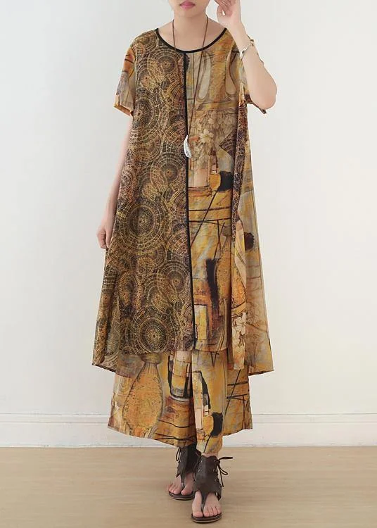 Every Deal is a Steal!Every Deal is a Steal!Ethnic Yellow Printed Women Mid Length + Loose Wide Leg Pants Suit Every Deal is a Steal!Every Deal is a Steal!Ethnic Yellow Printed Women Mid Length + Loose Wide Leg Pants Suit
