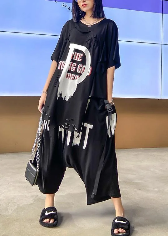 Limited Stock Available!Limited Stock Available!European goods summer female plus size  stylish personality black t-shirt + two-piece pants