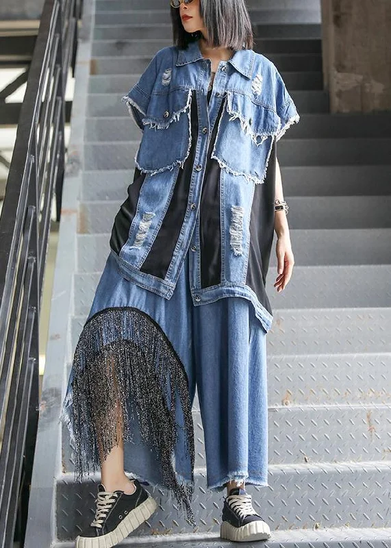 New Discounts Just Dropped!New Discounts Just Dropped!Sold Out- trendy large size thin western denim blue Vest wide leg pants two-piece suit New Discounts Just Dropped!New Discounts Just Dropped!Sold Out- trendy large size thin western denim blue Vest wide leg pants two-piece suit