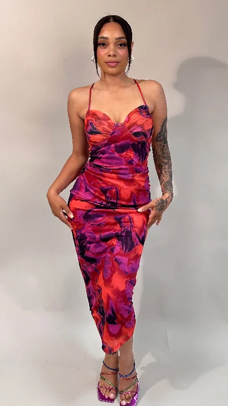 Shop Smart, Save Big!Shop Smart, Save Big!Abstract Print Floral Mesh Corset Dress