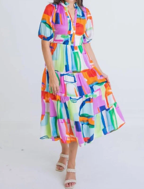 Shop Today, Save Tomorrow!Shop Today, Save Tomorrow!Abstract Tiered Midi Dress in Multi Shop Today, Save Tomorrow!Shop Today, Save Tomorrow!Abstract Tiered Midi Dress in Multi