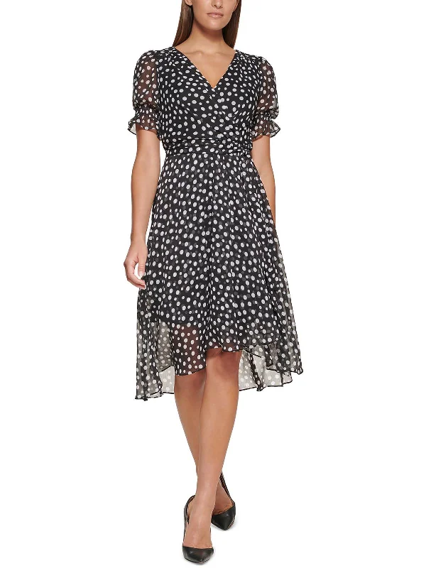 Upgrade for Less!Upgrade for Less!Adrianna Womens Polka Dot Chiffon Midi Dress