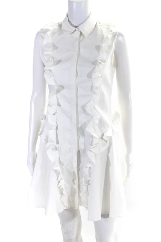 Crazy Discounts Inside!Crazy Discounts Inside!Alexis Women's Collared Sleeveless Ruffle Button Down Mini Dress White Crazy Discounts Inside!Crazy Discounts Inside!Alexis Women's Collared Sleeveless Ruffle Button Down Mini Dress White
