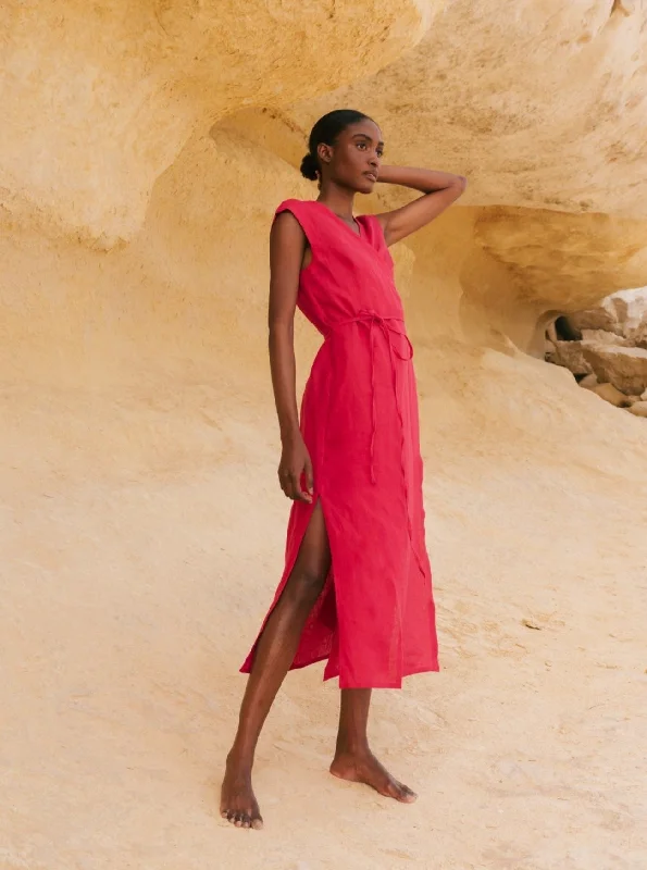 Shop Now and Save!Shop Now and Save!Aurora Mid-Length Linen Dress - Viva Magenta
