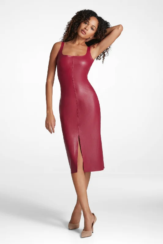 Save More Than Ever!Save More Than Ever!FAUX LEATHER DRESS RASBERRY