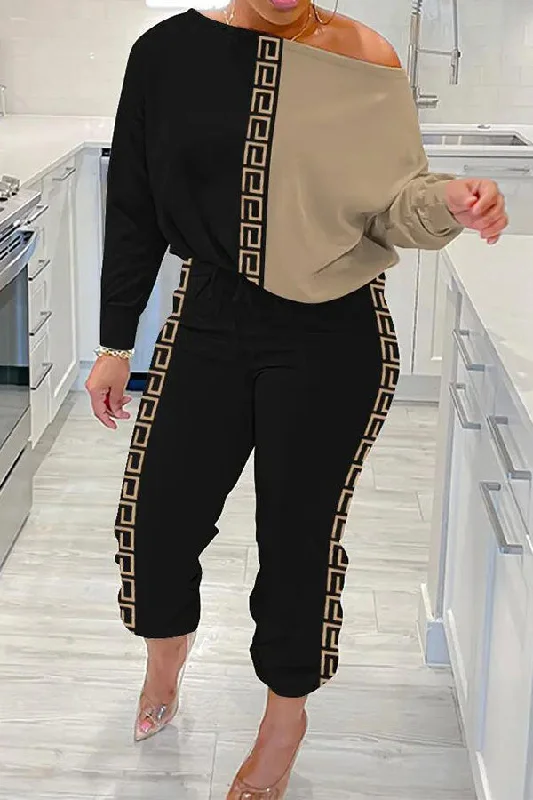 Exclusive Savings This Week!Exclusive Savings This Week!Geometric Print Patchwork Stylish Slash Neck Pant Suit