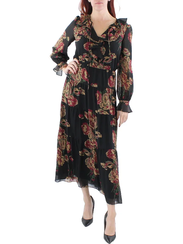Save Up to 50% Off!Georgette Womens Floral Long Midi Dress