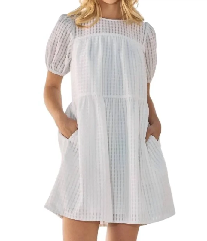 Save Like Never Before!Save Like Never Before!Jacquard Babydoll Gridded Mini Dress In Off White Save Like Never Before!Save Like Never Before!Jacquard Babydoll Gridded Mini Dress In Off White