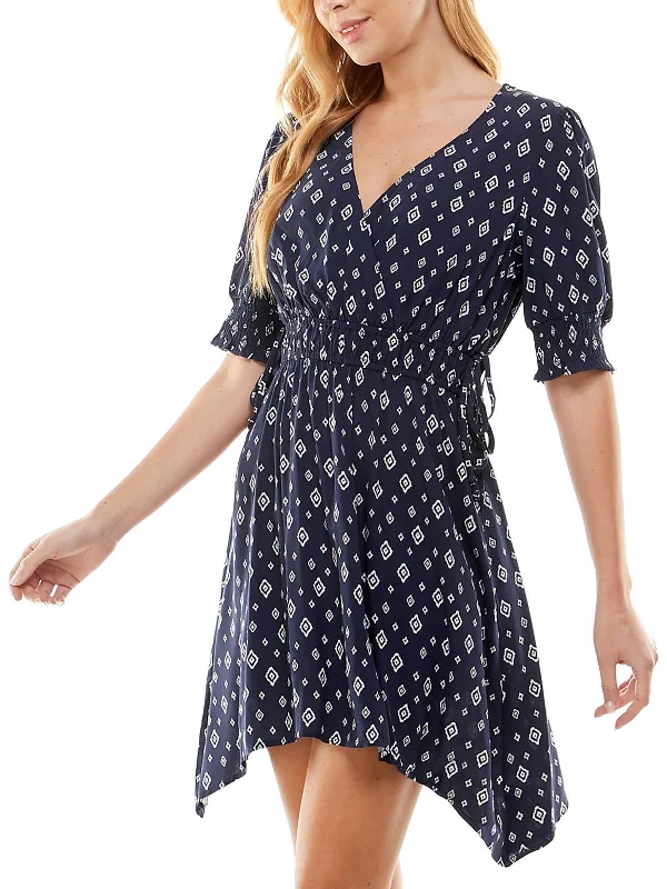 Best Deals Just for You!Juniors Womens Print Smocked Mini Dress