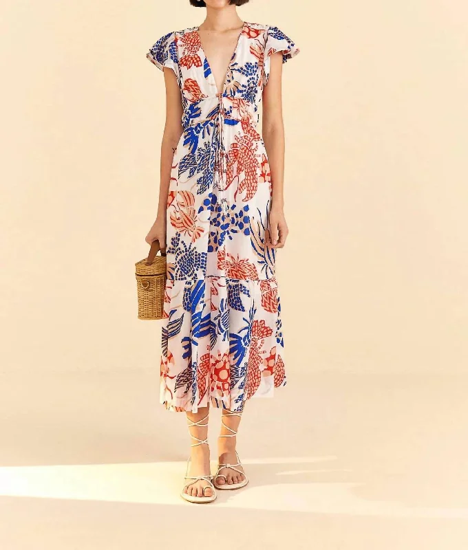 Save More with Every Purchase!Lobsters Midi Dress In Off-White Mixed