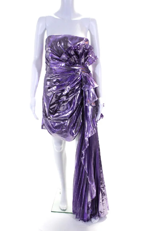 Instant Savings Await!Instant Savings Await!Mac Duggal Womens Metallic Pleated Train Strapless Mini Dress Purple Instant Savings Await!Instant Savings Await!Mac Duggal Womens Metallic Pleated Train Strapless Mini Dress Purple