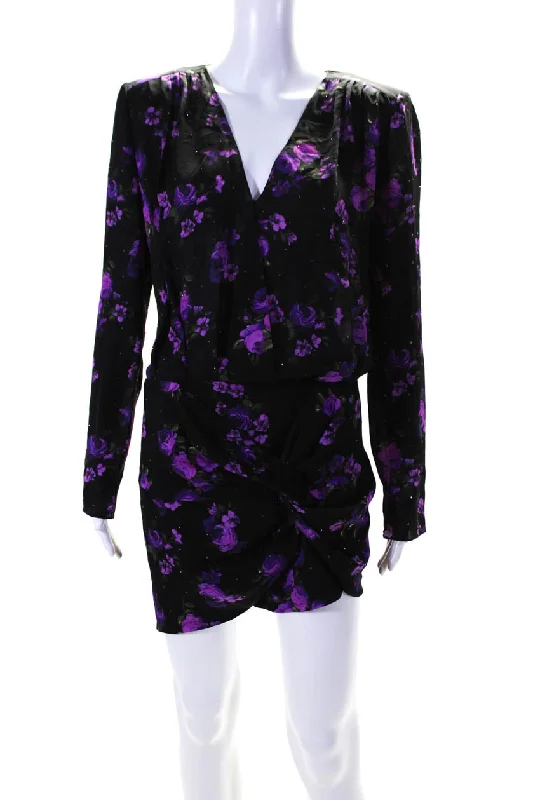 Save More Than Ever!Save More Than Ever!Magda Butrym Womens Black Purple Floral Print Open Back Silk Mini Dress Save More Than Ever!Save More Than Ever!Magda Butrym Womens Black Purple Floral Print Open Back Silk Mini Dress