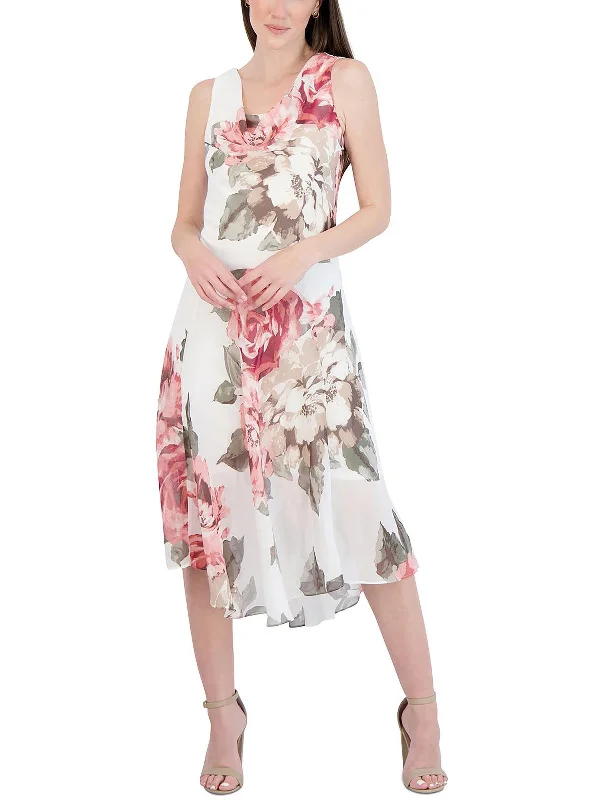 Limited Stock Available!Limited Stock Available!Petites Womens Chiffon Floral Midi Dress Limited Stock Available!Limited Stock Available!Petites Womens Chiffon Floral Midi Dress
