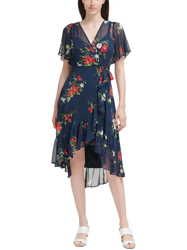 Get More for Less!Get More for Less!Petites Womens Floral Printed Faux Wrap Midi Dress Get More for Less!Get More for Less!Petites Womens Floral Printed Faux Wrap Midi Dress