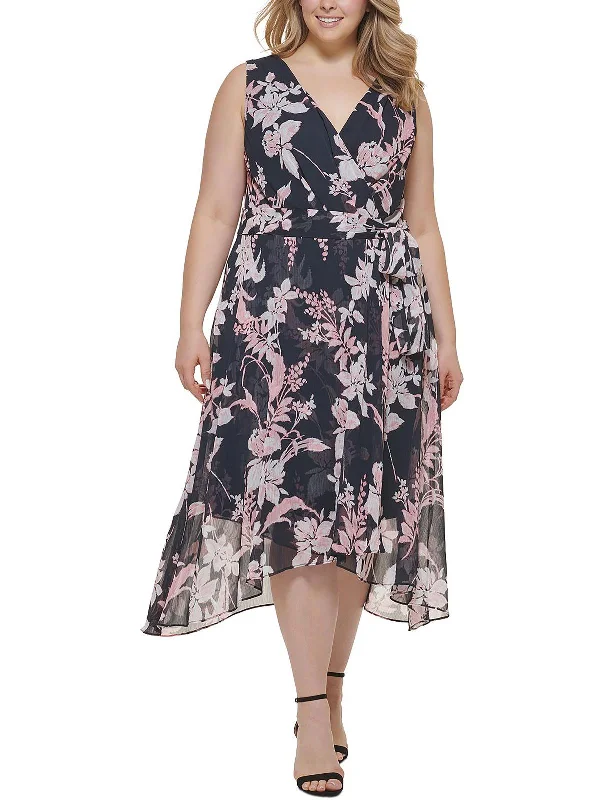 One Day Only – Huge Savings!One Day Only – Huge Savings!Plus Womens Chiffon Floral Midi Dress