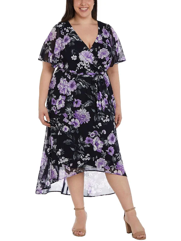 Top DealsTop DealsPlus Womens Mesh Floral Midi Dress