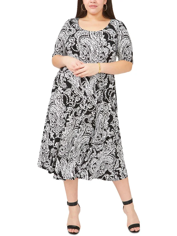 Save Like Never Before!Save Like Never Before!Plus Womens Printed Calf Midi Dress