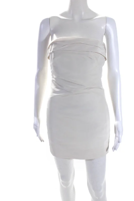 Buy More, Pay Less!Buy More, Pay Less!Reem Acra Womens White Silk Drape Detail Zip Back Strapless Mini Dress Buy More, Pay Less!Buy More, Pay Less!Reem Acra Womens White Silk Drape Detail Zip Back Strapless Mini Dress