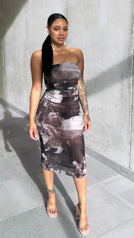 Best Offers of the Month!Best Offers of the Month!Renaissance Print Strapless Mesh Dress Best Offers of the Month!Best Offers of the Month!Renaissance Print Strapless Mesh Dress