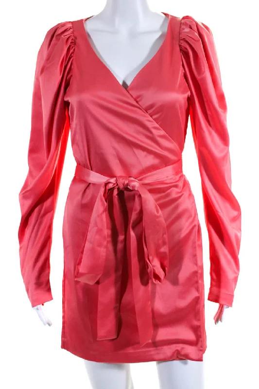 Don't Miss Out!Don't Miss Out!ROTATE Womens Satin Puff Sleeve V-Neck Wrap Mini Dress Pink Don't Miss Out!Don't Miss Out!ROTATE Womens Satin Puff Sleeve V-Neck Wrap Mini Dress Pink