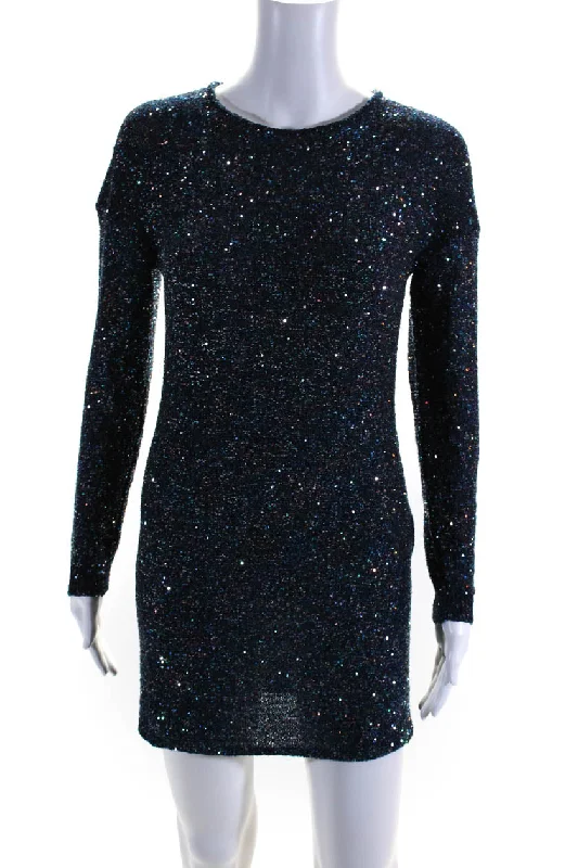 Limited Time Offer!Limited Time Offer!Saint Laurent Womens Blue Sequins Crew Neck Long Sleeve Mini Dress Limited Time Offer!Limited Time Offer!Saint Laurent Womens Blue Sequins Crew Neck Long Sleeve Mini Dress