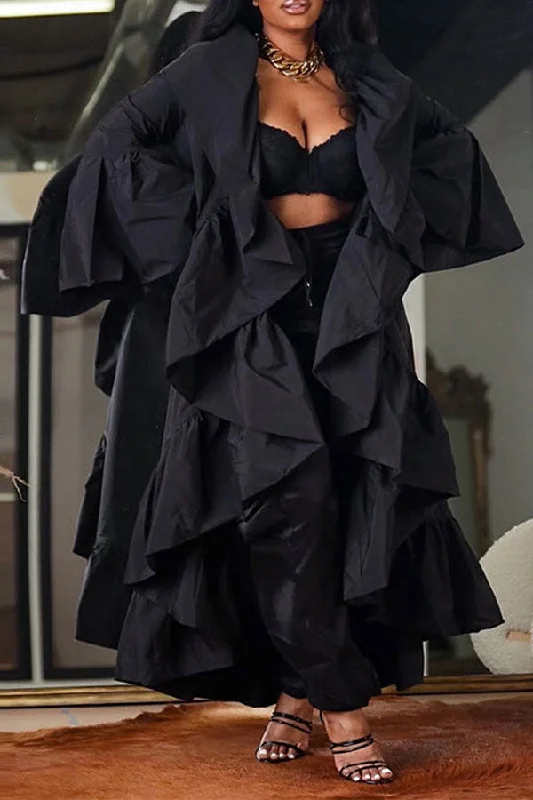 Price Drop Alert!Price Drop Alert!Solid Color Gothic Ruffle Trench Coat