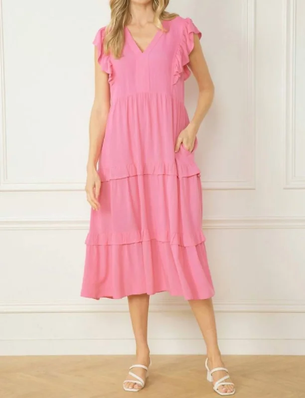 Best Price of the Season!Best Price of the Season!V-Neckline Midi Dress in Pink
