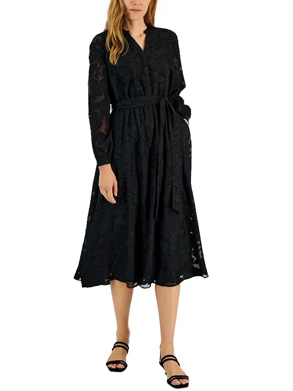 Buy More, Save More!Womens Jacquard Belted Midi Dress