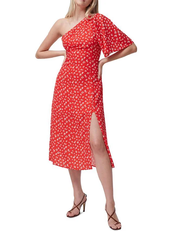 Limited Time Offer!Limited Time Offer!Womens One Shoulder Floral Midi Dress