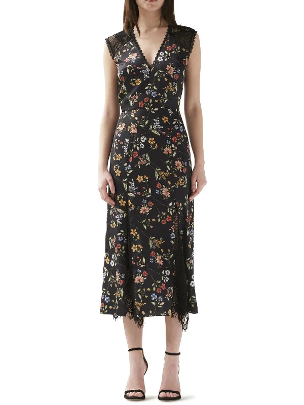 Buy More, Pay Less!Buy More, Pay Less!Womens Satin Floral Midi Dress