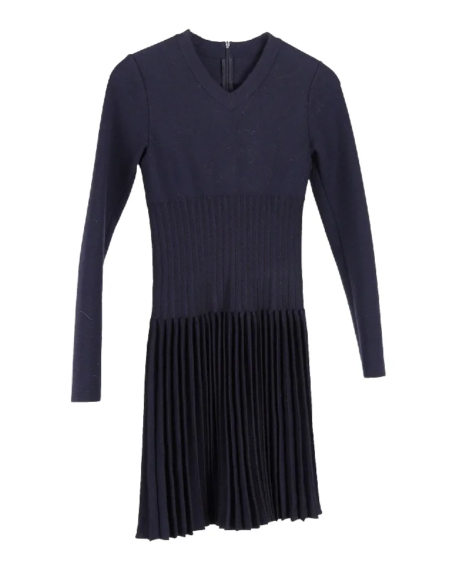 Unmissable Offers Await!Unmissable Offers Await!Alaia Pleated Mini Dress in Navy Blue Lana Vergine