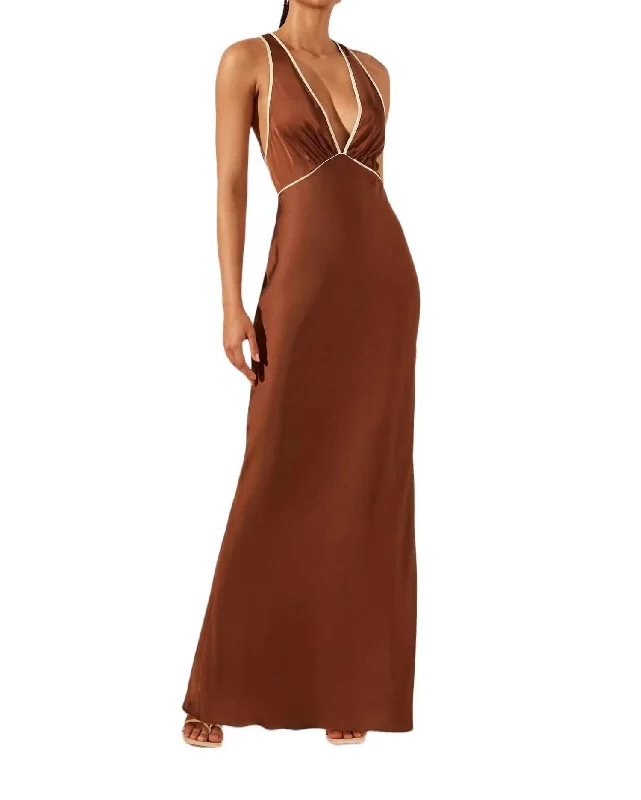 Amazing Prices You Can’t Resist!Amazing Prices You Can’t Resist!Belkis Contrast Plunged Cross Back Maxi Dress In Chocolate/ivory Amazing Prices You Can’t Resist!Amazing Prices You Can’t Resist!Belkis Contrast Plunged Cross Back Maxi Dress In Chocolate/ivory