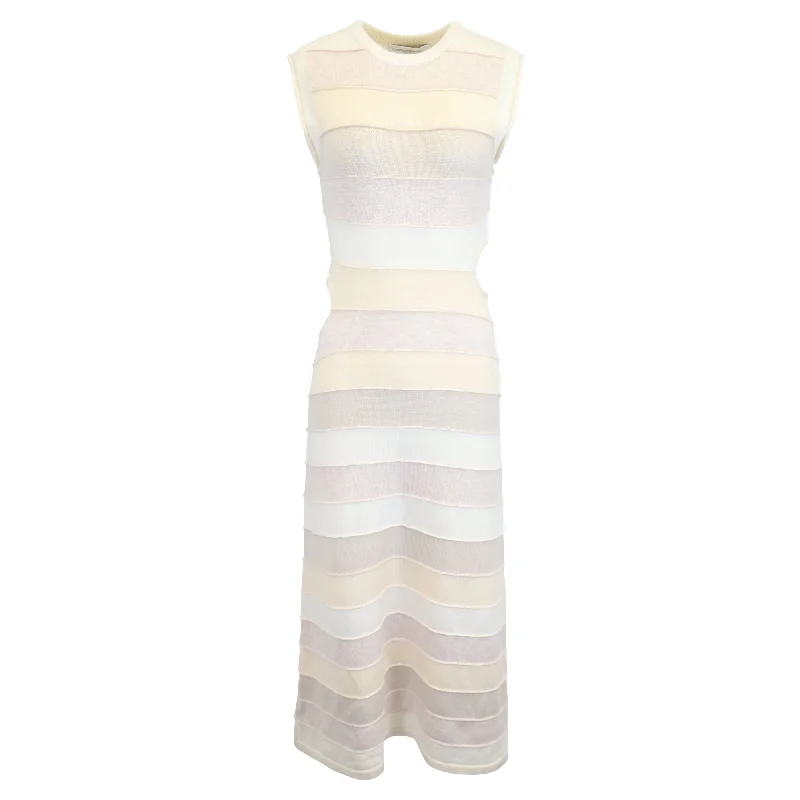 Instant Savings Await!Christopher Esber Ribbed Striped Cut-Out Maxi Dress in Beige Wool