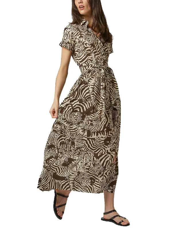 The Best Offers Are Here!The Best Offers Are Here!Classic Shirtwaist Maxi Dress In Brown Cream Zebra