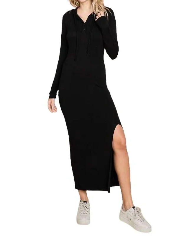 Special Discounts Inside!Special Discounts Inside!Diana Side Slit Hooded Maxi Dress In Black Special Discounts Inside!Special Discounts Inside!Diana Side Slit Hooded Maxi Dress In Black