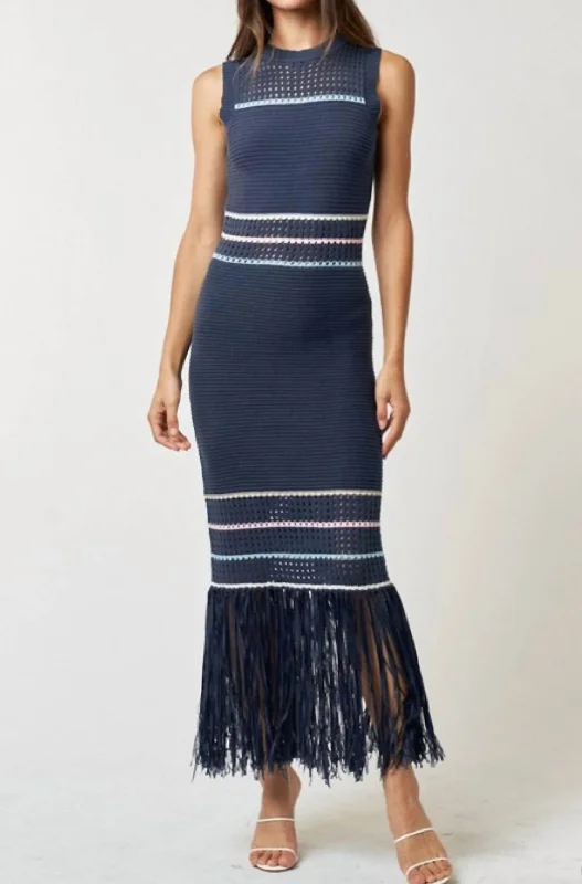 Best Price of the Season!Best Price of the Season!Fringe Hem Maxi Dress In Navy
