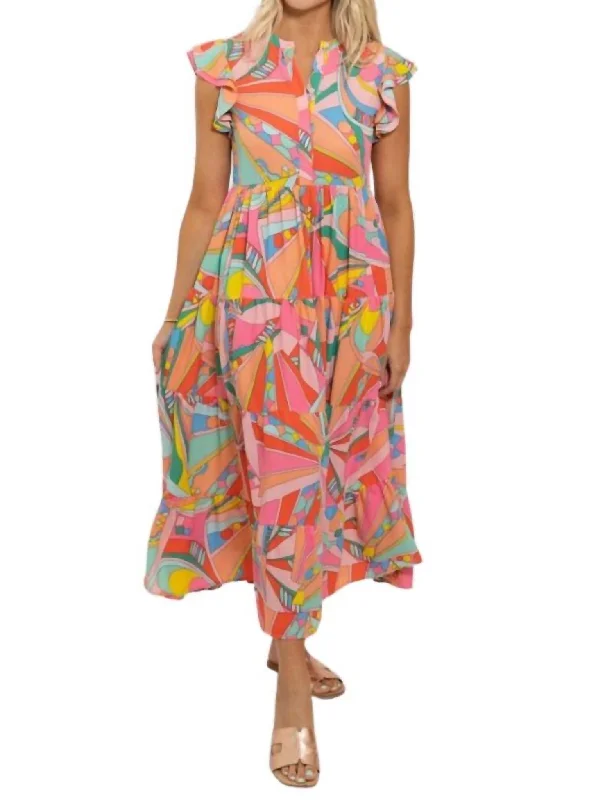 Huge Price Cuts Await!Huge Price Cuts Await!Geo Tier Maxi Dress In Multi Color