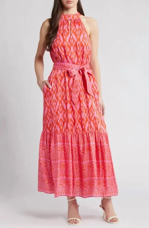 Must-Have Deals Inside!Must-Have Deals Inside!Janice Satin Halter Maxi Dress In Jaipur Ikat Print Must-Have Deals Inside!Must-Have Deals Inside!Janice Satin Halter Maxi Dress In Jaipur Ikat Print