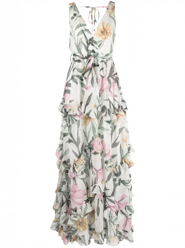 Best Offers of the Month!Best Offers of the Month!Jasmin Ruffle Maxi Dress In White/green Best Offers of the Month!Best Offers of the Month!Jasmin Ruffle Maxi Dress In White/green